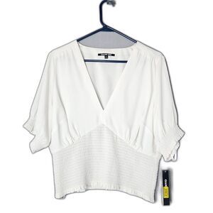 New Gianni Binni Wov Delia Smocked Blouse Size XL White $89